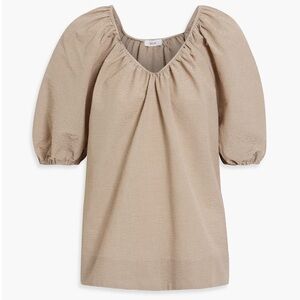 Iris + Ink Vanessa gathered gingham cotton-blend seersucker top